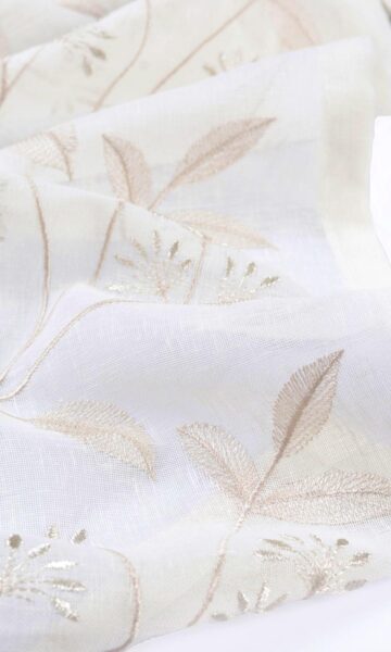 'Iris Tip' Embroidery Fabric Swatch (White/ Beige)