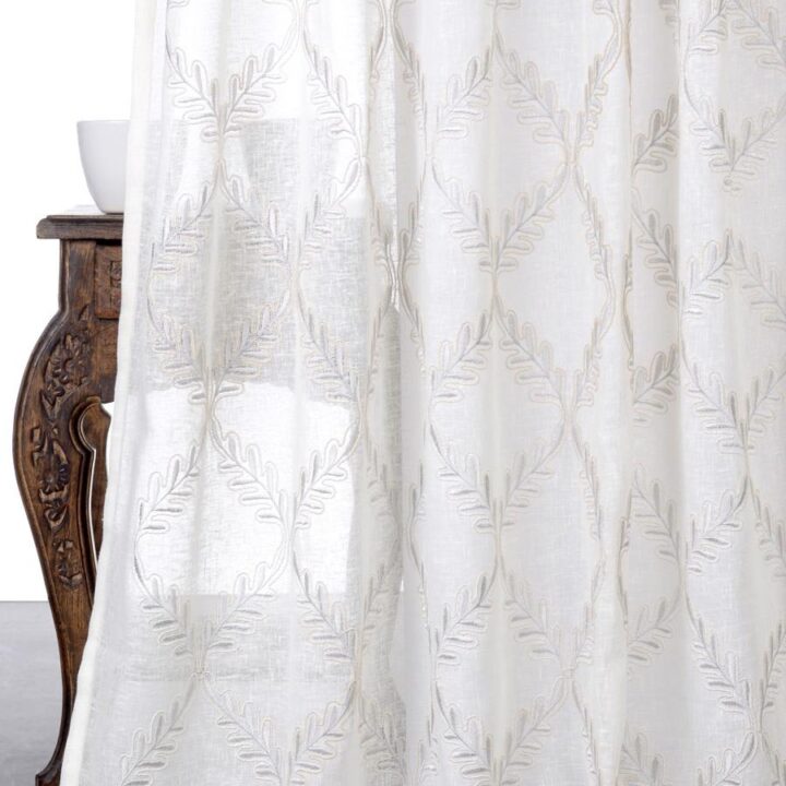 &#8216;Pipe Dream&#8217; Sheer Floral Embroidered Curtains (White/ Cream)