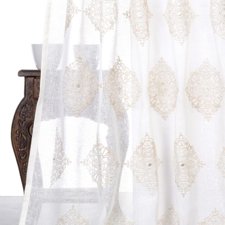 &#8216;Angel Cloud&#8217; Sheer Floral Embroidered Curtains (White/ Cream)