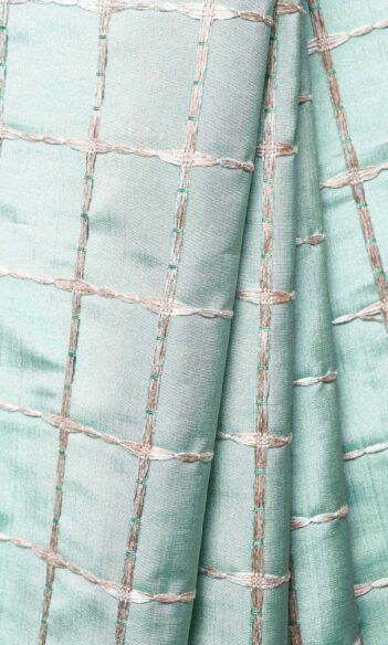 'Jhilay' Embroidered Check Custom Size Drapes (Blue and Gold)