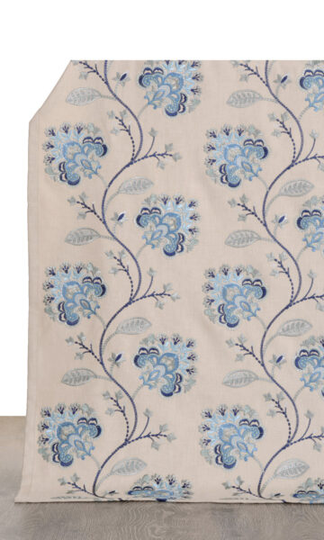 'Strutt' Floral Embroidered Cotton Custom Drapes (Beige/ Blue) - Image 2