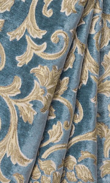 'Blue Regal' Floral Velvet Bespoke Curtains (Beige/ Brown/ Blue) - Image 2