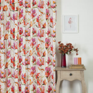 'London in Pink' Floral Cotton Bespoke Curtains (Pink/ Purple)