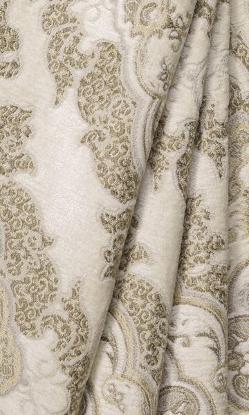 'Parchment Ivory' Damask Velvet Bespoke Drapery (White/ Beige/ Brown) - Image 2