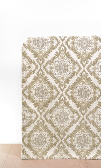 'Parchment Ivory' Damask Velvet Bespoke Drapery (White/ Beige/ Brown)