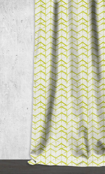'Terazzo' Bow-Arrow Patterned Custom Drapes (White/ Pear Green)