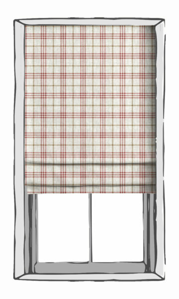 'Abalone Shell' Modern Check Window Curtains (Linen White/ Red) - Image 2