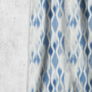 'Pool Party' Ikat-Style Bespoke Drapes (Eggshell White/ Blue)