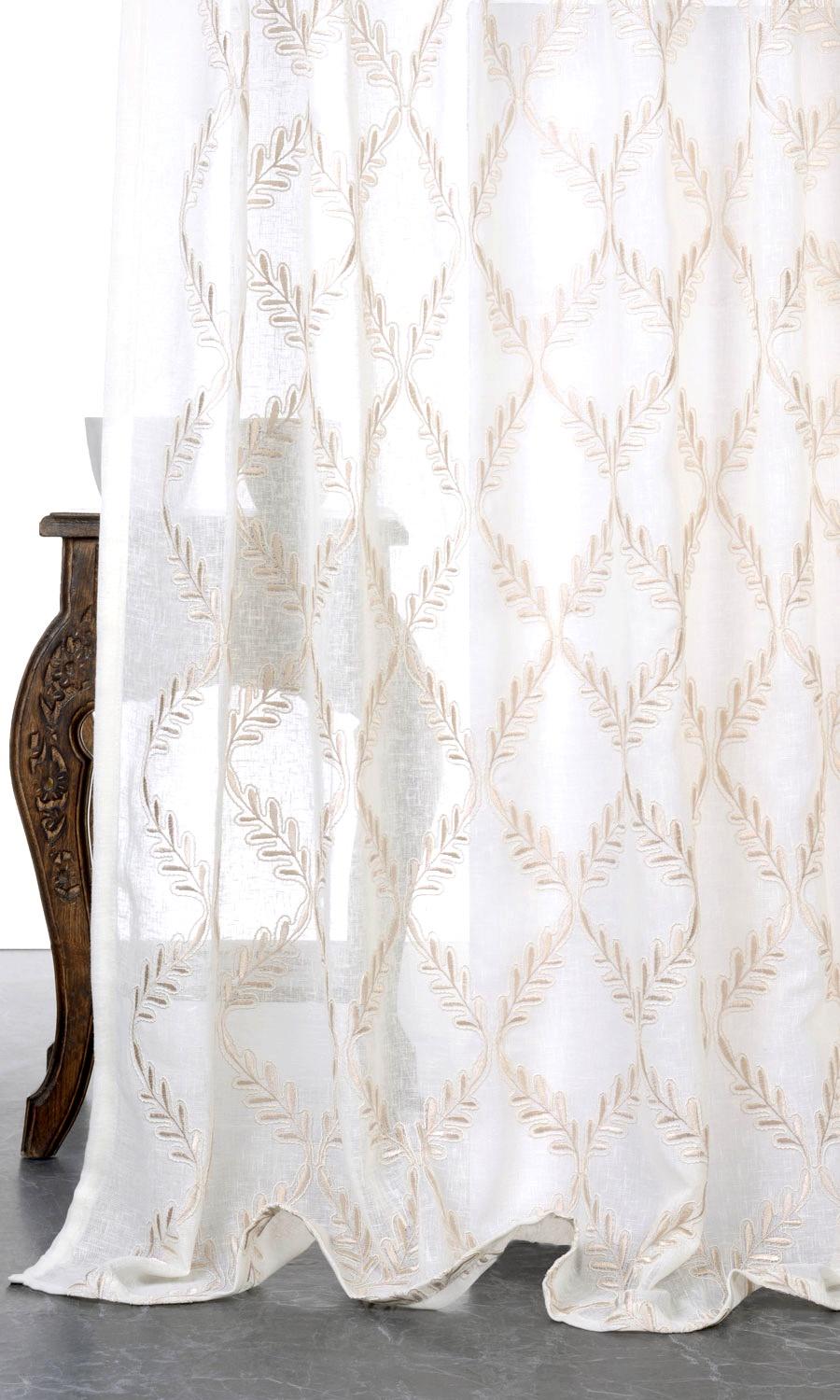 Modern Floral Embroidery Net Curtain Fabric - Lace Tulle Sheer Panel (Sold By The Piece)