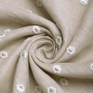 'Wagon Wheel' Sheer Embroidered Linen Window Curtains (Beige)