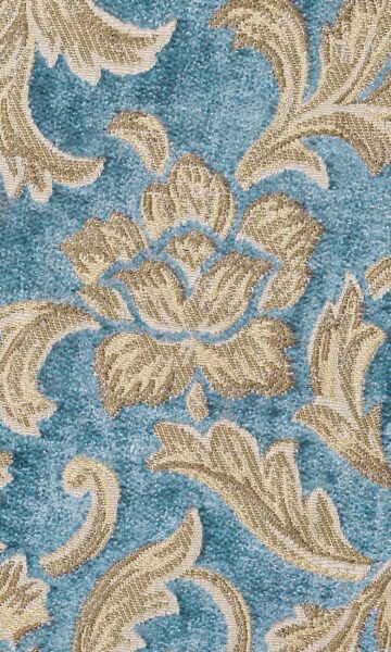 'Blue Regal' Floral Velvet Bespoke Curtains (Beige/ Brown/ Blue) - Image 3