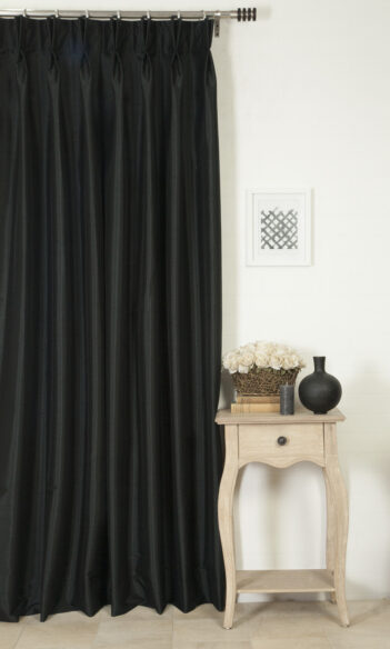 'Weston Limo Black' Faux Silk Custom Size Curtains (Black/ Grey)