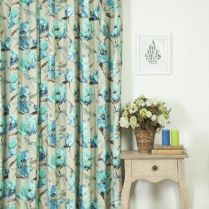 'London in Blue' Floral Cotton Custom Drapery (Blue/ Beige)