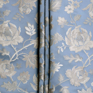 'Jazz' Floral Faux Silk Bespoke Drapes (Indigo Blue/ Greige)