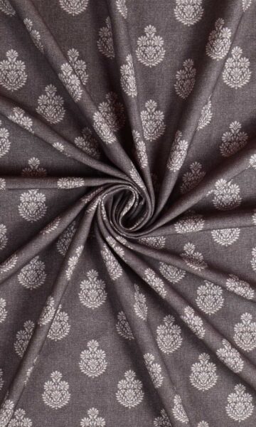 'Galib' Floral Cotton Made-to-Order Drapes (Charcoal Grey) - Image 3
