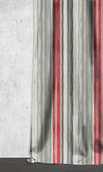 'On-Screen Kiss' Modern Striped Made-to-Order Drapery (Grey/ Red) - Image 2