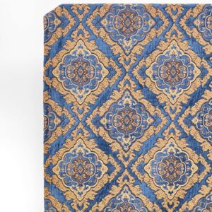 'Navy Royale' Damask Velvet Bespoke Drapery (Beige/ Brown/ Blue)