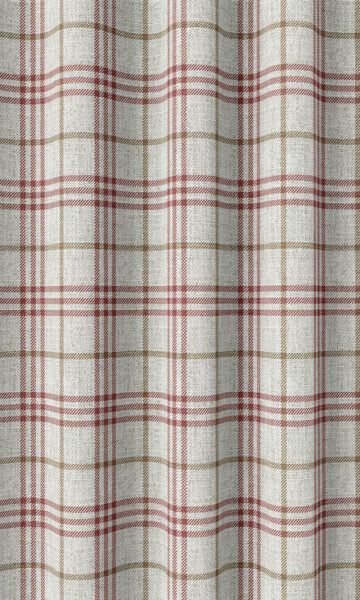 'Abalone Shell' Modern Check Window Curtains (Linen White/ Red) - Image 3