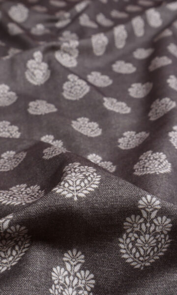 'Galib' Floral Cotton Made-to-Order Drapes (Charcoal Grey) - Image 2