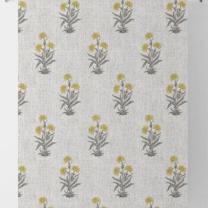 'Rambagh' Modern Floral Custom Drapes (White/ Yellow/ Grey)