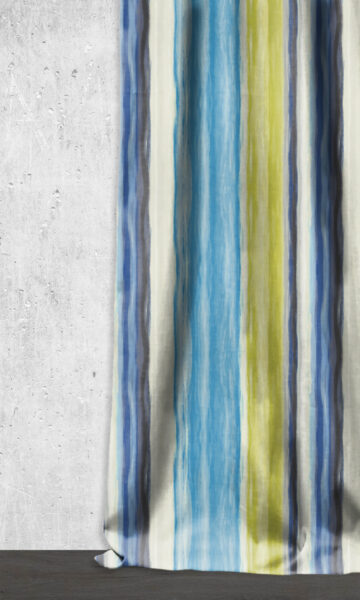 'Kilnpit' Dimout Striped Custom Drapes (Blue/ Pear Green) - Image 2