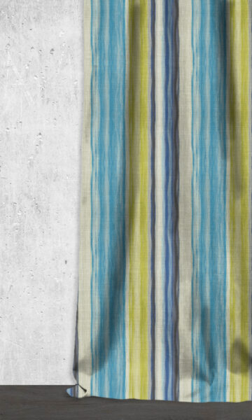 'Beach Day' Striped Custom Curtains (Sky Blue/ Cobalt/ Green) - Image 2
