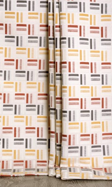 'Luz' Woven Geometric Custom Drapes (Red/ Yellow/ Black/ White) - Image 2