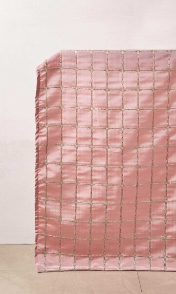 'Haldi' Embroidered Check Custom Drapes (Coral Pink and Gold) - Image 2