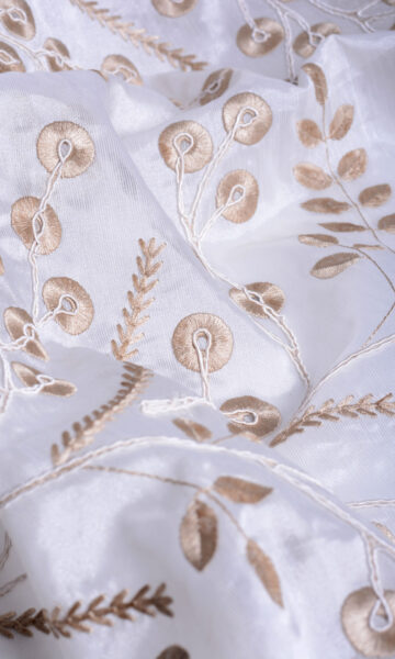 'Gold Mist' Nature Inspired Sheer Bespoke Drapes (White/ Golden Beige) - Image 2