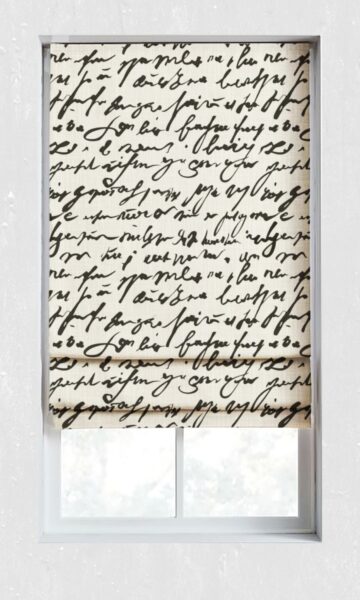 'Ayaba' Script Print Custom Roman Blinds (Black/ Milky White) - Image 2