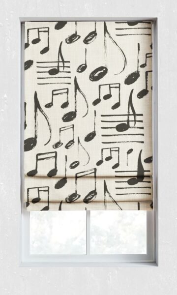 'Zorion' Music Themed Print Bespoke Drapes (Black/ Milky White) - Image 2