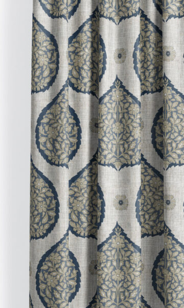 'Albert' Paisley Made-to-Order Curtain Panels (Navy Blue/ Beige) - Image 2