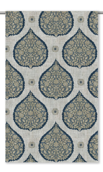 'Albert' Paisley Made-to-Order Curtain Panels (Navy Blue/ Beige)