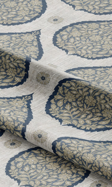 'Albert' Paisley Made-to-Order Curtain Panels (Navy Blue/ Beige) - Image 4