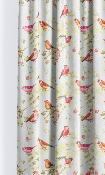 'Amber Lark' Bird-Print Cotton Window Drapes (Orange/ Pink/ White)