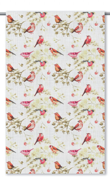 'Amber Lark' Bird-Print Cotton Window Drapes (Orange/ Pink/ White) - Image 2