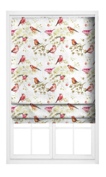 'Amber Lark' Bird-Print Cotton Window Drapes (Orange/ Pink/ White) - Image 3