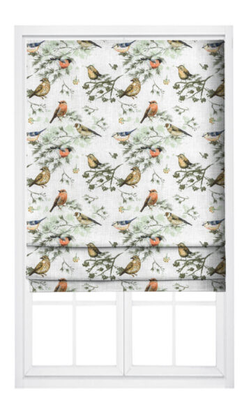 'Summer Lark' Bird-Print Cotton Window Blinds (Yellow/ Orange/ White) - Image 3