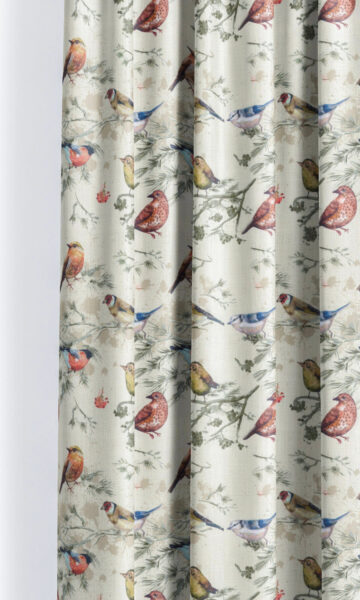 'Spring Lark' Bird-Print Cotton Window Drapes (Red/ Gray/ Blue/ Beige)