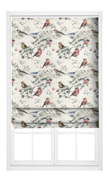 'Spring Lark' Bird-Print Cotton Window Drapes (Red/ Gray/ Blue/ Beige) - Image 3
