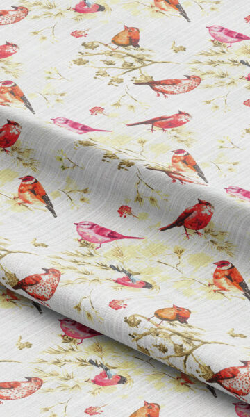 'Amber Lark' Bird-Print Cotton Window Drapes (Orange/ Pink/ White) - Image 4