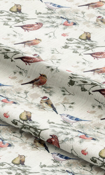 'Spring Lark' Bird-Print Cotton Window Drapes (Red/ Gray/ Blue/ Beige) - Image 4
