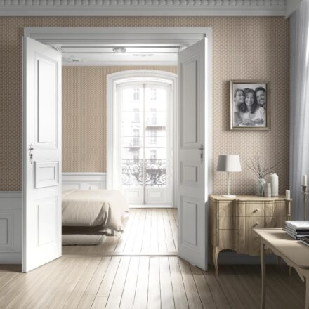 'Laurel' Neutral Small Floral Block Print Wallpaper (Beige/ White) - Image 4