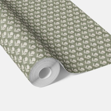 'Sion' Small Floral Block Print Wallpaper (Green/ White)