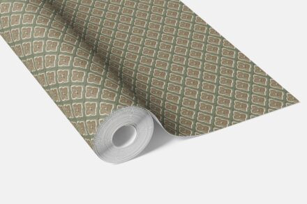 'Vevey' Small Floral Geometric Lattice Wallpaper (Olive Green/ Brown) - Image 2