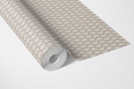 'Argos Hall' Neutral Small Paisley Floral Patterned Print Wallpaper (Taupe Gray/ White) - Image 2