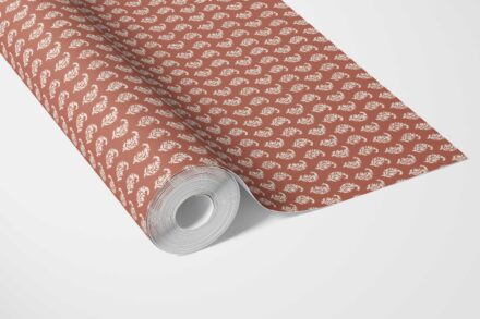 'Travertine' Small Paisley Floral Patterned Print Wallpaper (Brick Red/ White) - Image 2