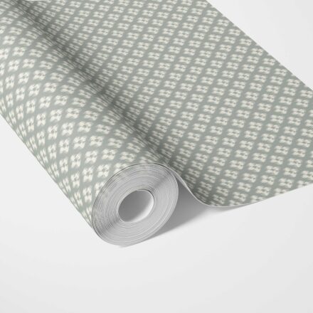 'Empoli' Small Geometric Ikat-Style Floral Block Print Wallpaper (Green/ White)