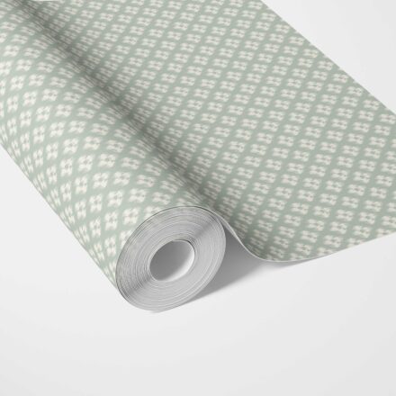 'Tenerife' Small Geometric Ikat-Style Floral Block Print Wallpaper (Duck Egg Blue/ White)