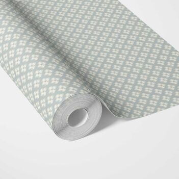 'Folkloric' Small Geometric Ikat-Style Floral Block Print Wallpaper (Duck Egg Blue/ White)